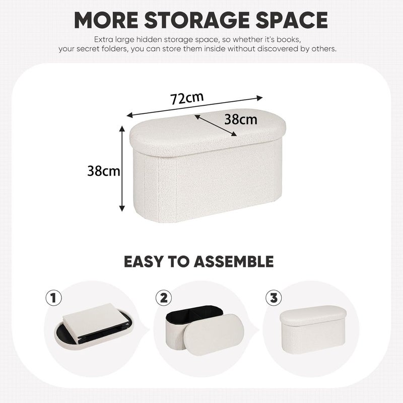 Gogoya Storage Ottoman Bench, Folding 76x38x38cm Foot Rest Stool Large Storage Seat,Linen Fabric Children Long Sofa Stool, Ottoman Bench with Lid Hollow Design for Bedroom, Dorm, Hallway (Round White) - Image 3
