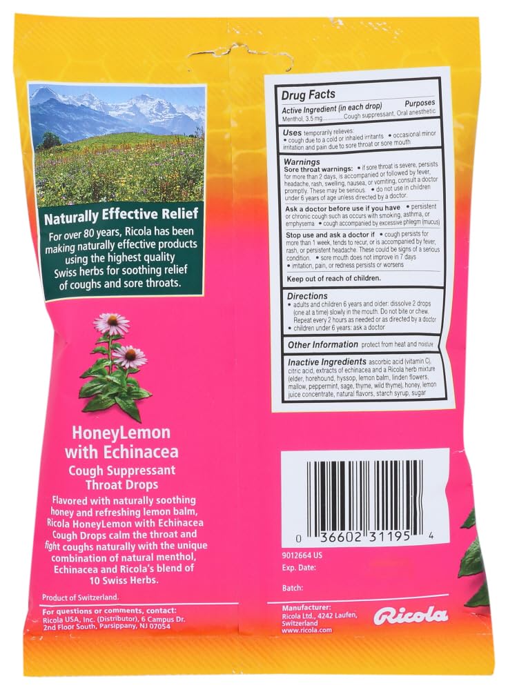 Ricola Cough Suppressant Throat Drops, Honey Lemon with Echinacea, 19 Drops (Pack of 6) - Image 3