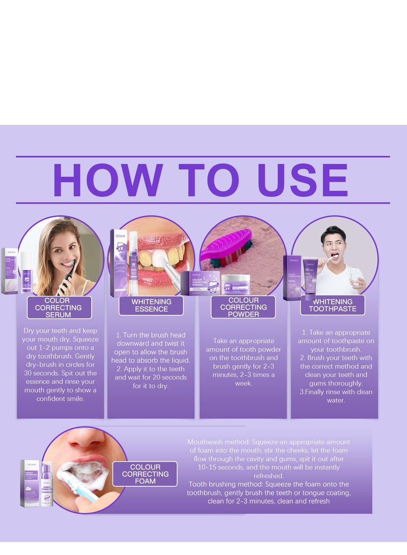 إيلهو مجموعة معجون أسنان أرجواني ، معجون أسنان أرجواني تبييض الأسنان معزز فعال سريع تفتيح تنظيف مصحح لون الأسنان لإزالة بقع الأسنان وتغيير الأسنان الصفراء للأسنان الحساسة - Image 2