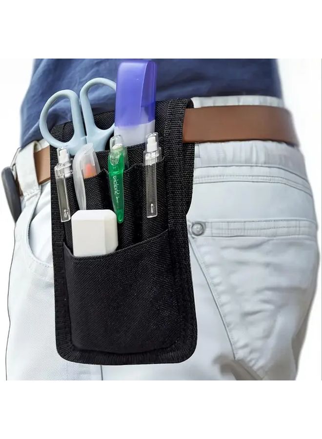 Black Adjustable Belt Pencil Case Multi Compartment Detachable Holder For School Office EDC - Image 2