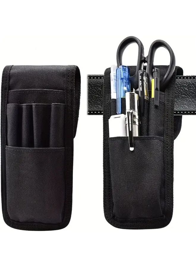 Black Adjustable Belt Pencil Case Multi Compartment Detachable Holder For School Office EDC - Image 1