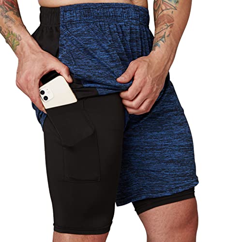 Ultra Performance 3 Pack Mens 2 in 1 Athletic Running Shorts 7 inch Inseam Workout Gym Compression Shorts for Men - Image 2