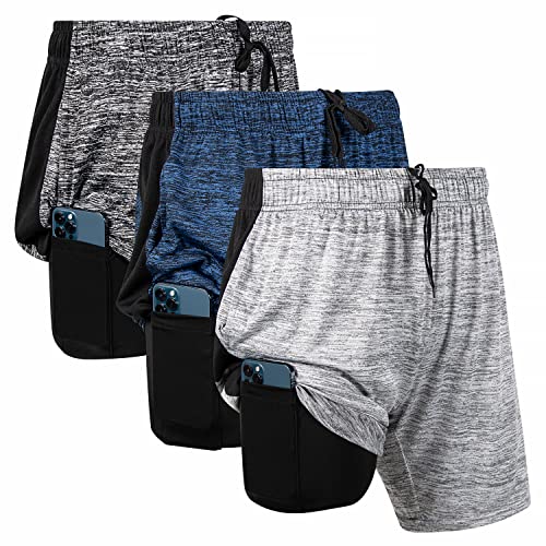 Ultra Performance 3 Pack Mens 2 in 1 Athletic Running Shorts 7 inch Inseam Workout Gym Compression Shorts for Men - Image 1