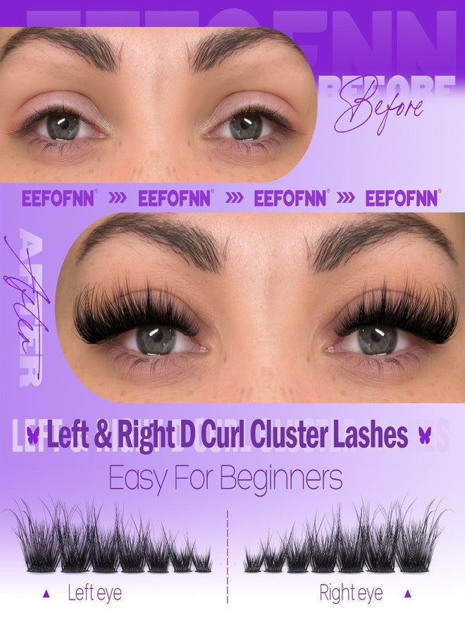 Eefofnn Full Lash Clusters Natural Cluster Eyelash Extensions D Curly Volume Individual Lashes Mink Eyelash Clusters Manga Cat Eye Lashes Clusters DIY Lash Extension Wispy Fairy Lash Clusters - Image 3