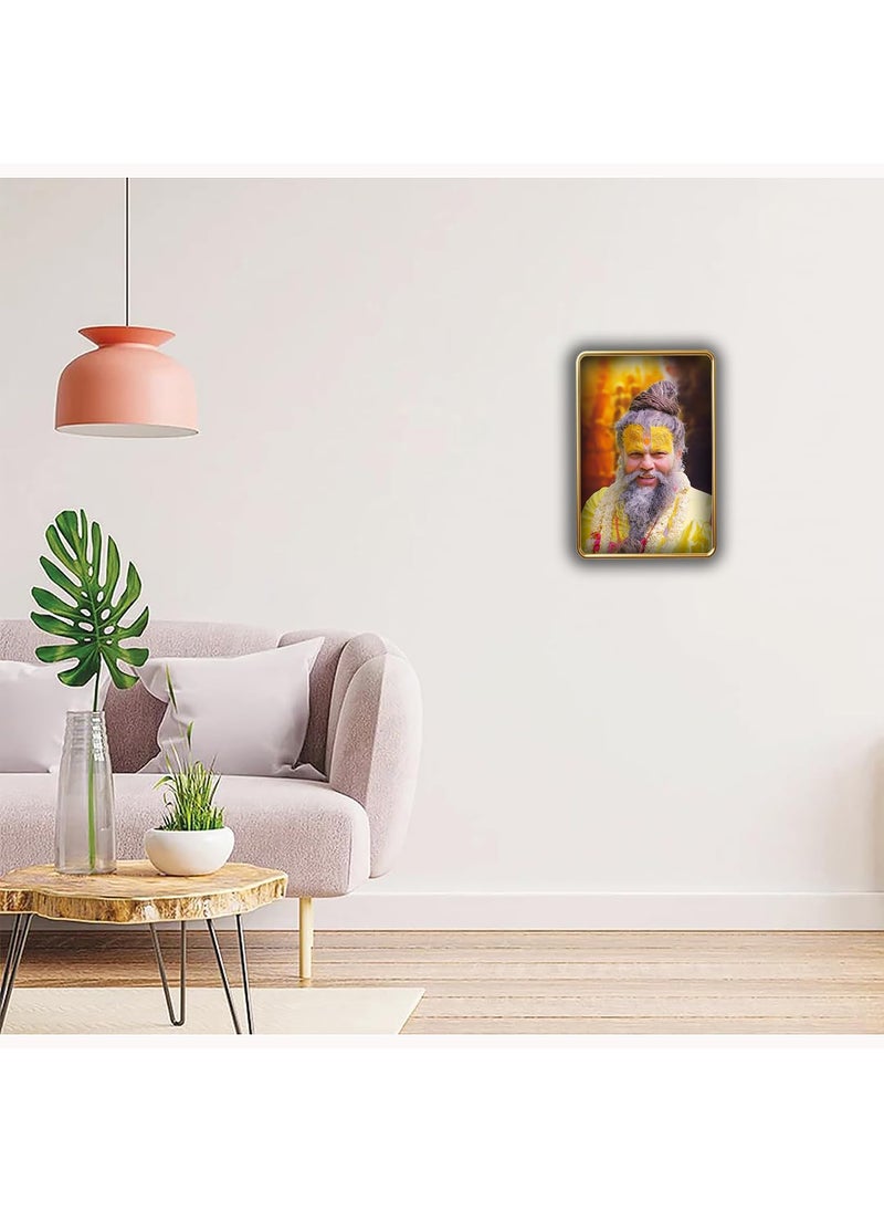 Dharvika Innovations Dharvika Innovations Premium Sparkle Lamination Premanand Maharaj paintings for living room with golden slim frame Gold 324 12x18 Inch Without Glass  - Image 5
