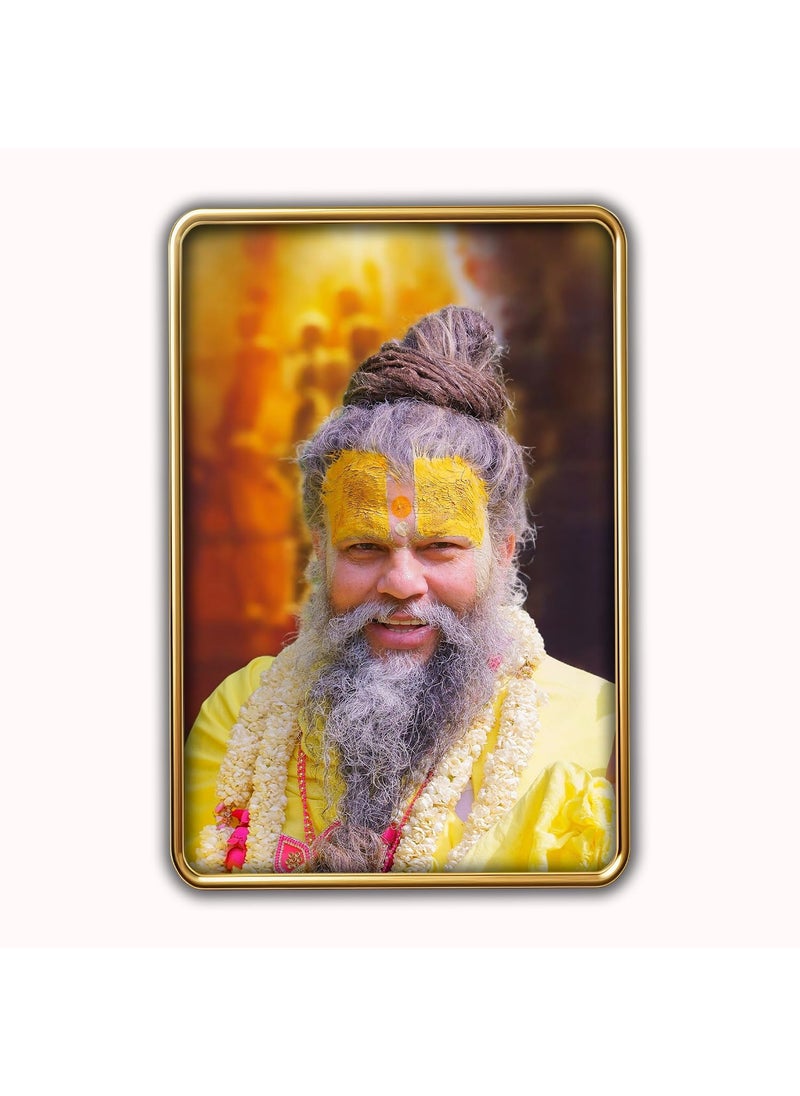 Dharvika Innovations Dharvika Innovations Premium Sparkle Lamination Premanand Maharaj paintings for living room with golden slim frame Gold 324 12x18 Inch Without Glass  - Image 1