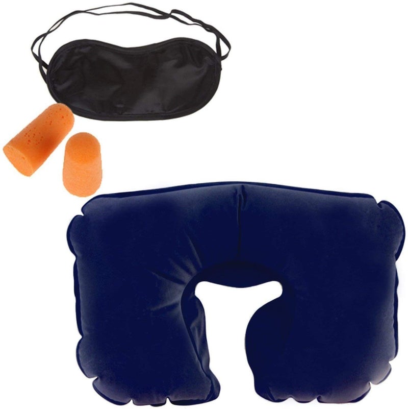 PRETOX PRETOX 3 in 1 Tourist Neck Travel Pillow with Cushion CarEye Maks Sleep Rest Shade and Ear Plug MultiColour