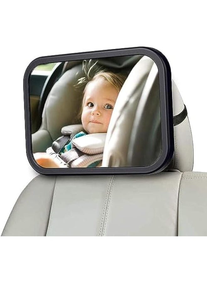 Queens Car Backseat Safety Mirror, Peace of Mind to Keep An Eye on Baby in A Rear Facing Child Seat Premium Black Frame Car Rear View Baby Car Seat Mirror for Baby Back Seat Child Seats - Image 1