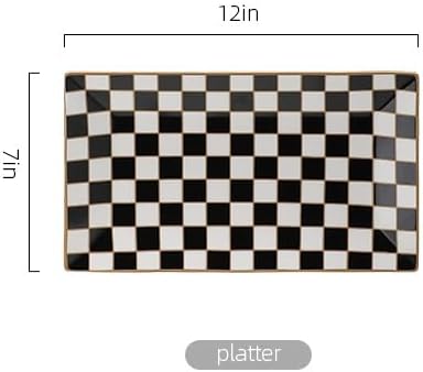 Porlien Checker Black and White 12inch Rectangle Serving Platters Set of 3 for Party Wedding and Entertaining Rectangular Serving Plates Serving Tray for Dinner Appetizers and Desserts - Image 2