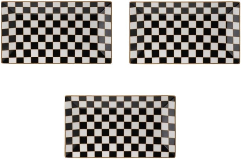 Porlien Checker Black and White 12inch Rectangle Serving Platters Set of 3 for Party Wedding and Entertaining Rectangular Serving Plates Serving Tray for Dinner Appetizers and Desserts - Image 1