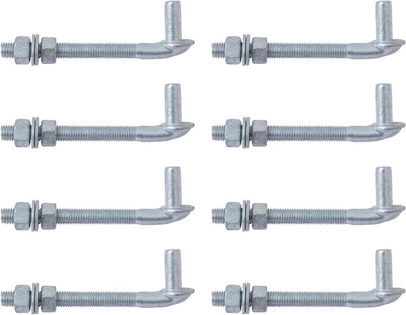 VIVIDA 6" J Bolt Gate Hinge 8 PCS, J Bolt Post Hinge with 5/8" Male Pin, for Chain Link Fence, Galvanized Steel, Nuts & Washers Included - Image 1