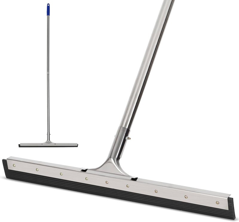 إم اتش ام ممسحة أرضية مكشطة بمقبض من الفولاذ المقاوم للصدأ بطول 55 بوصة وشفرة مطاط سيليكون بعرض 22 بوصة - ممسحة مثالية لغسل وتجفيف الأرضيات والزجاج والرخام والأسطح الخشبية - Image 1