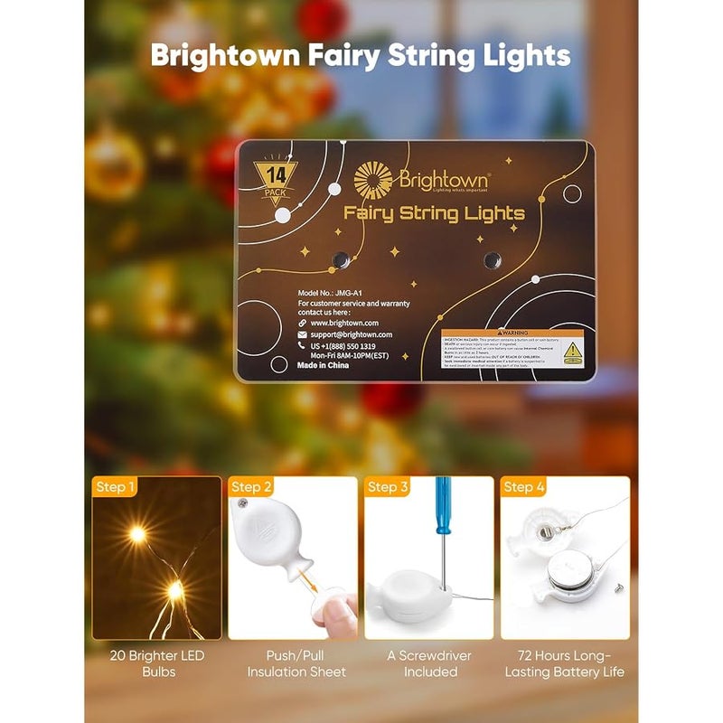 برايتاون Brightown 14 Pack LED Fairy Lights Battery Operated String Lights, 7ft 20LED Waterproof Silver Wire String Lights, Firefly Starry Moon Lights for Mason Jars DIY Christmas Wedding Party Bedroom - Image 2