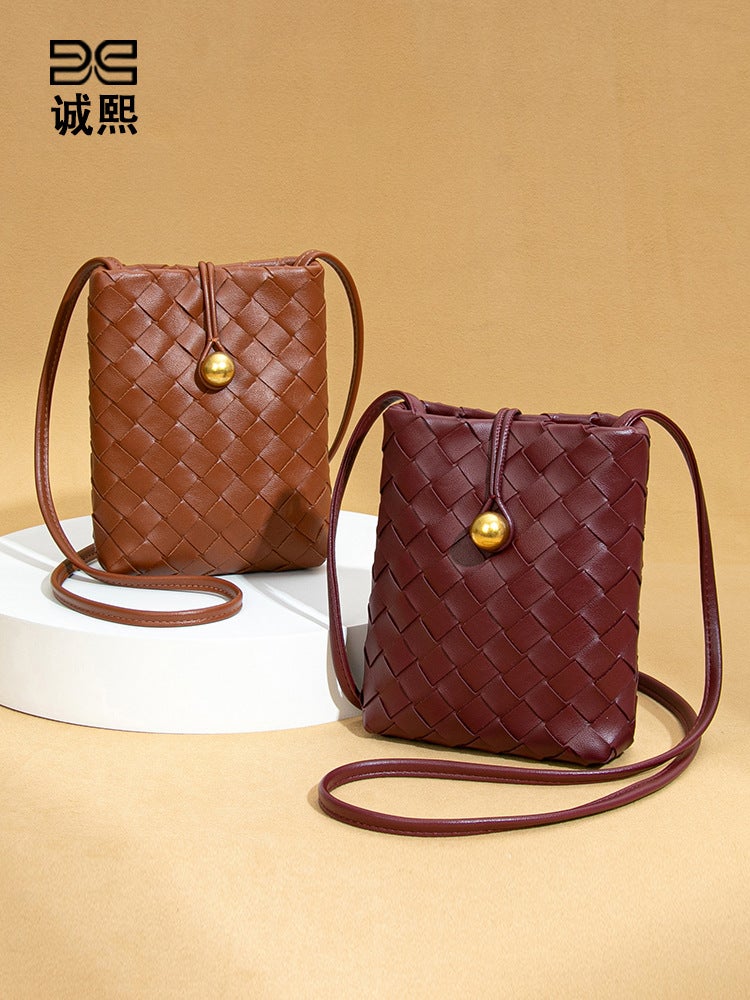 Fashion Mini Vertical Woven Mobile Phone Bag Retro All-Match Crossbody Coin Purse Niche Texturistic Fashionable Shoulder Bag For Women - Image 5