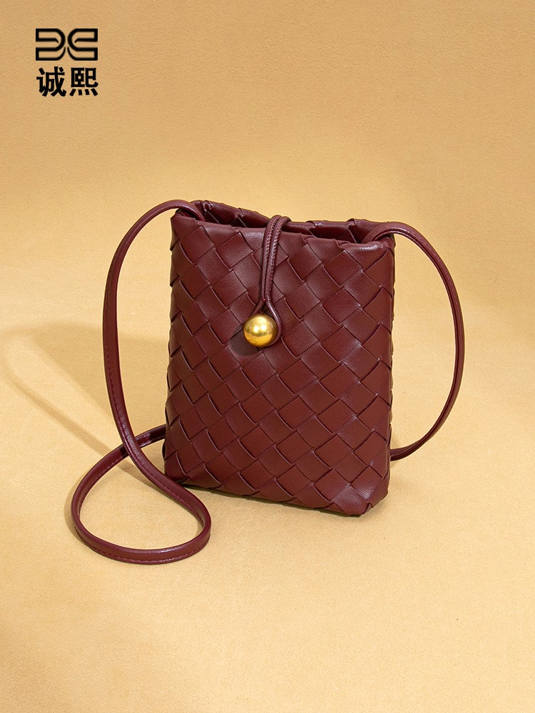 Fashion Mini Vertical Woven Mobile Phone Bag Retro All-Match Crossbody Coin Purse Niche Texturistic Fashionable Shoulder Bag For Women - Image 3