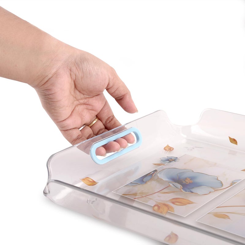 NAYASA Modern Plastic Serving Tray Set of 3, Small, Medium & Large | Durable Multipurpose Kitchen Tray for Tea, Coffee, Snacks, Fruits & Desserts | Transparent Blue - Image 5