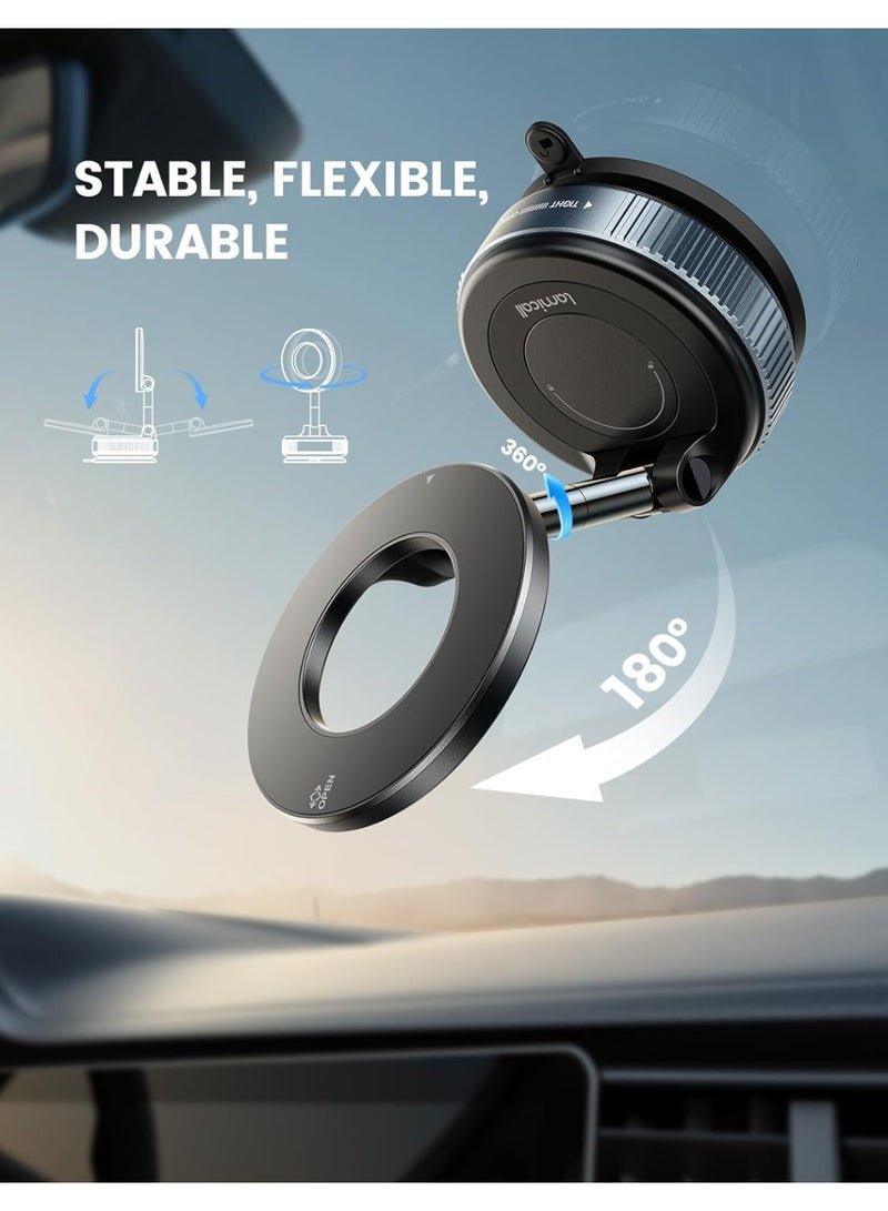 Car Phone Holder - [70 LBS Strongest Suction] for Magsafe Car Mount, 360° Adjustable Suction Cup Phone Mount Dashboard Windshield Vacuum Magnetic Phone Holder for Car fit iPhone 17 16 Pro Max - Image 4