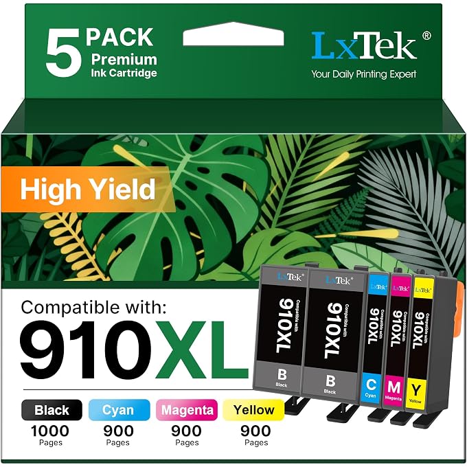 LxTek 910XL Remanufactured Replacement for 910XL 910 Ink Cartridge for OfficeJet 8020 Color Inkjet Printer, Black Cyan Magenta Yellow