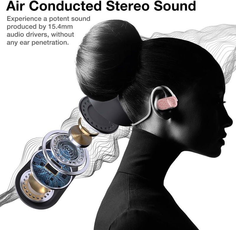 بيورتي سماعات Air المفتوحة - سماعات أذن مفتوحة بتقنية التوصيل الهوائي الحقيقي مع ميكروفون مزدوج لأجهزة iPhone/Android - راحة طويلة الأمد ومقاومة للعرق أثناء الرياضة (نمر وردي) - Image 5