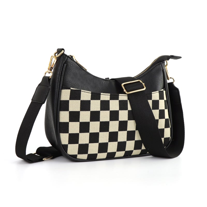 Checkerboard Plaid Shoulder Bag Crescent Bag Crossbody Bag Adjustable Shoulder Strap Large Capacity Women - Image 1