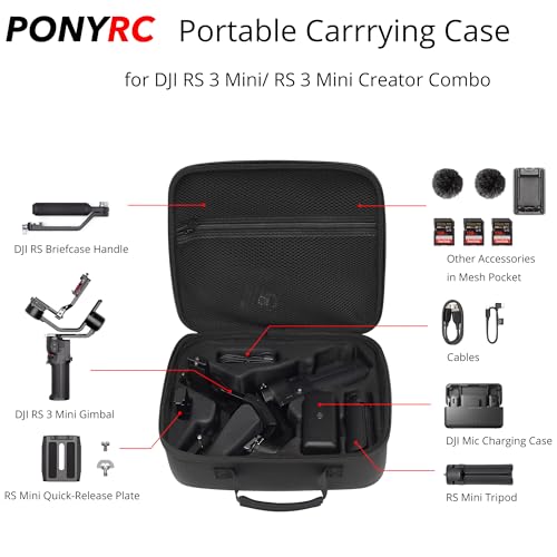 PONYRC حقيبة بوني آر سي RS 3 ميني، حقيبة تخزين مقاومة للماء لحمل السفر لجهاز DJI RS 3 ميني/مجموعة المبدعين، ملحقات مثبت خفيف الوزن ثلاثي المحاور - Image 3