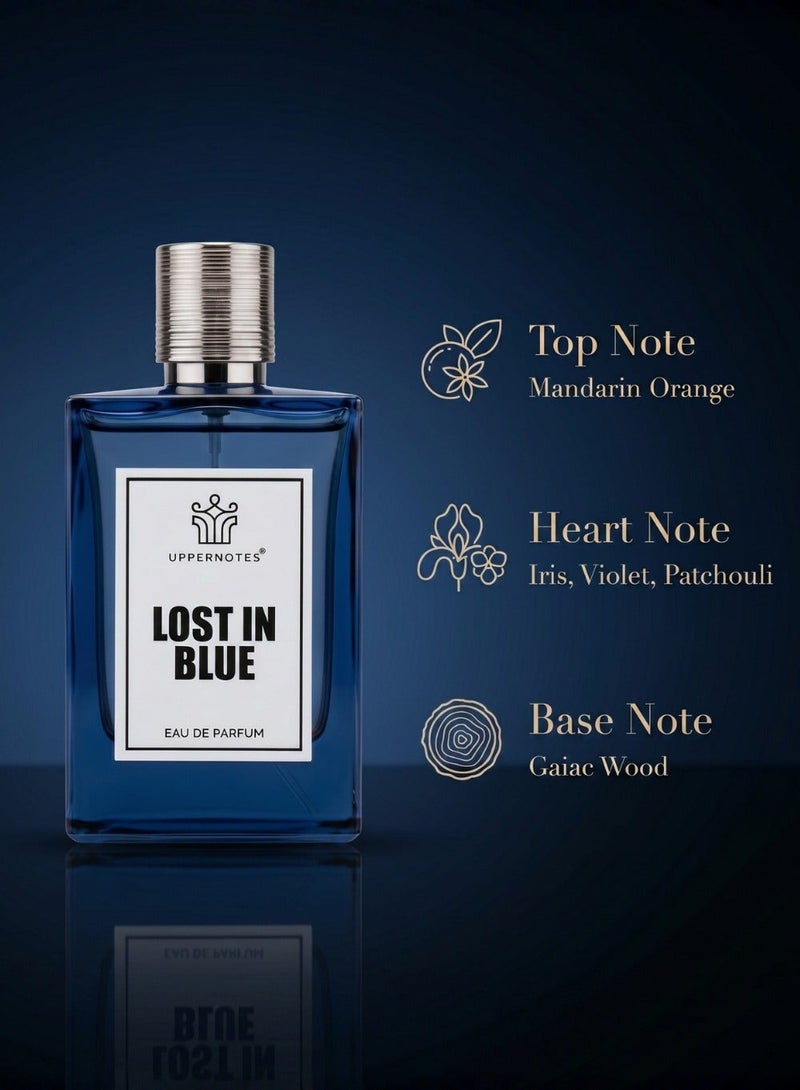 UpperNotes Lost in Blue EDP Unisex 80ml | Mandarin Iris Violet Patchouli Powdery Clean | Fresh Long Lasting Elegant Daily Fragrance UAE - Image 2