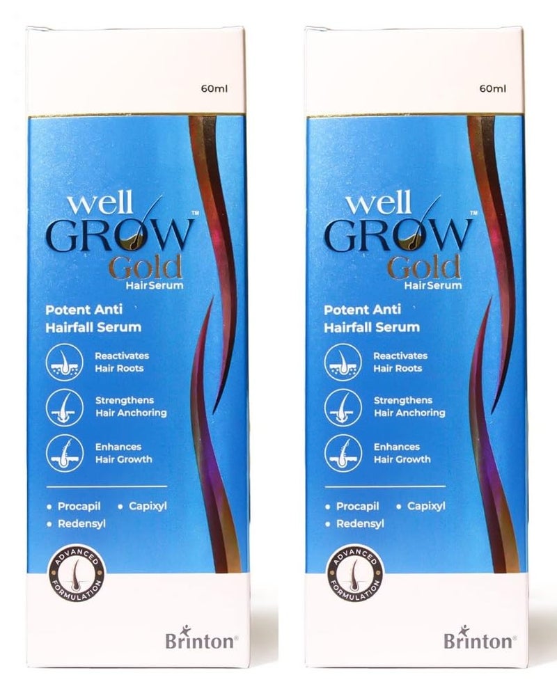 Brinton Brinton WellGrow Gold Hair Serum for Hair Care Women Men 60ML x Pack of 2 - Image 1