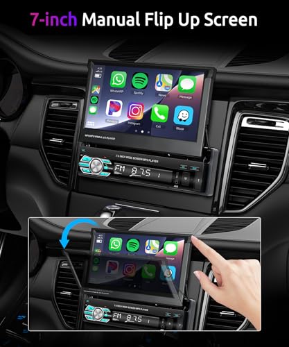 Podofo Single Din Car Stereo Radio with AppIe Carplay Android Auto Airplay MirrorLinkPodofo 7inch 1080P Flip Out Car Radio Bluetooth FM Radio HD Backup Camera20 USBTF CardAUXin PortsSupport SWC - Image 3