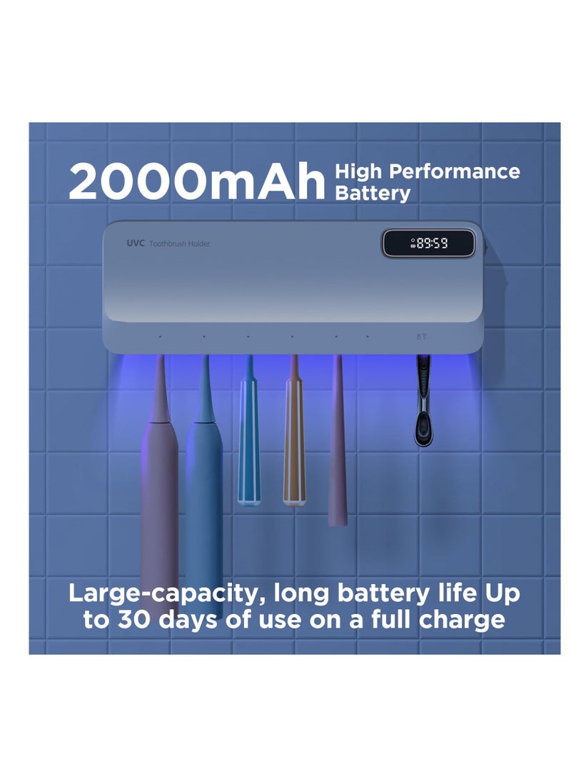 Excefore Toothbrush Sanitizer and Holder, 6 Slots UV Toothbrush Sanitizer Holder for Bathroom, Rechargeable Wall Mounted Toothbrush Sterilizer, Heating, Sterilization and Cycle Functions, Without Drilling - Image 3