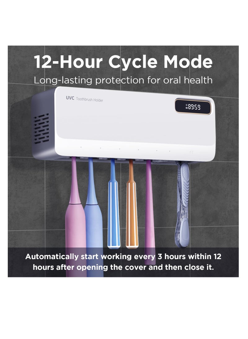 Excefore Toothbrush Sanitizer and Holder, 6 Slots UV Toothbrush Sanitizer Holder for Bathroom, Rechargeable Wall Mounted Toothbrush Sterilizer, Heating, Sterilization and Cycle Functions, Without Drilling - Image 4