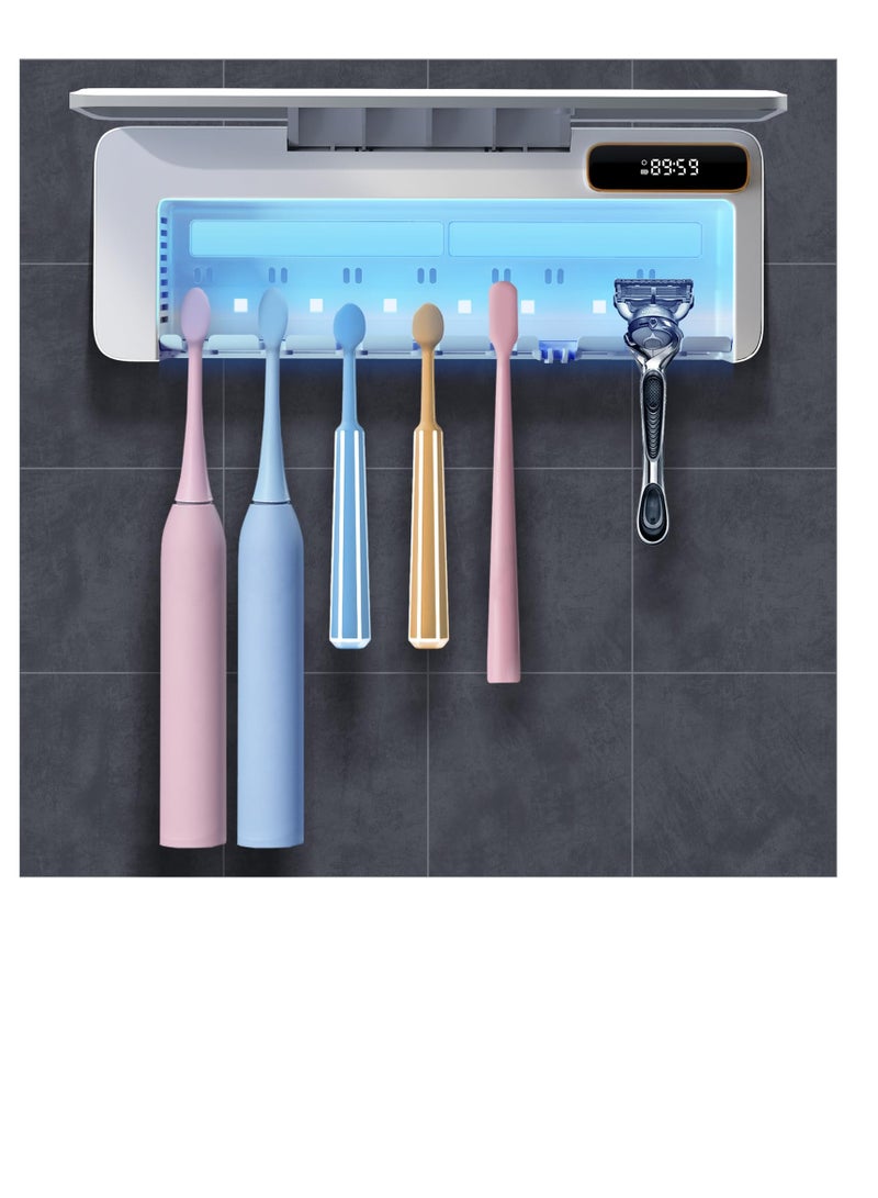 Excefore Toothbrush Sanitizer and Holder, 6 Slots UV Toothbrush Sanitizer Holder for Bathroom, Rechargeable Wall Mounted Toothbrush Sterilizer, Heating, Sterilization and Cycle Functions, Without Drilling - Image 1