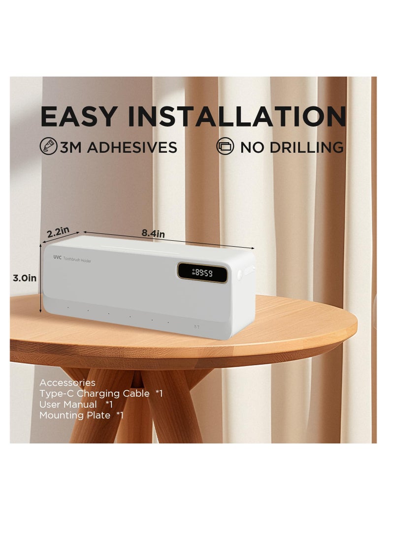 Excefore Toothbrush Sanitizer and Holder, 6 Slots UV Toothbrush Sanitizer Holder for Bathroom, Rechargeable Wall Mounted Toothbrush Sterilizer, Heating, Sterilization and Cycle Functions, Without Drilling - Image 5