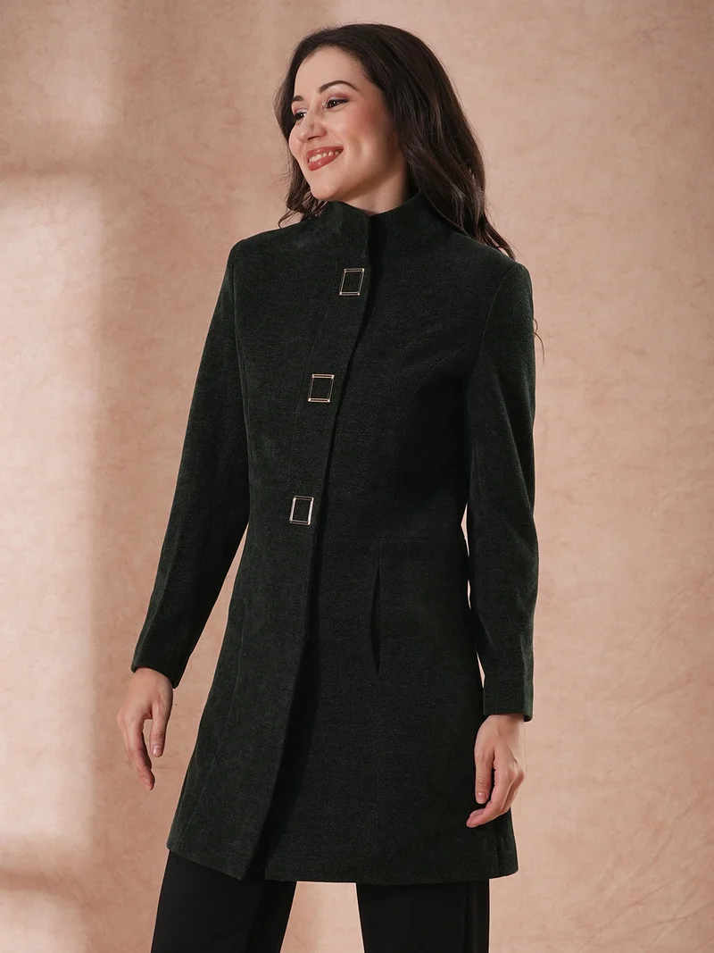 جلو باص معطف نسائي بياقة صينية وتصميم ذاتي بأزرار فردية من جلوبس