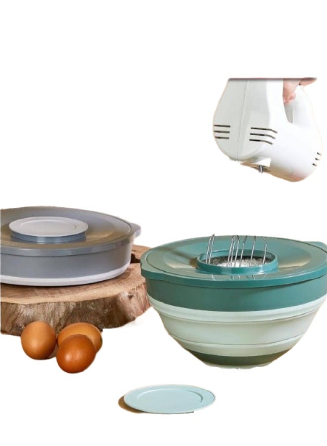 وعاء سيليكون قابل للطي مع غطاء بلاستيك، متعدد الاستخدامات للخلط والعجن - Image 1