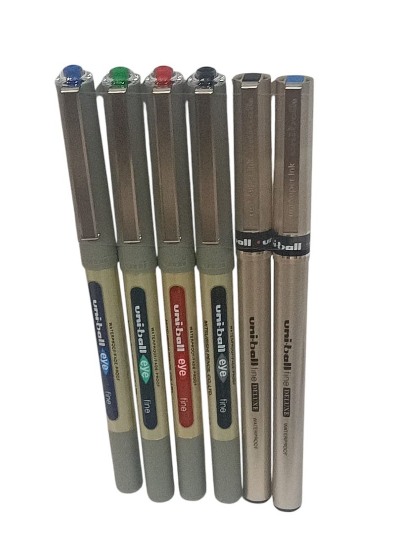 Uniball 6-Piece Liquid Ink Pen Set Multicolour 