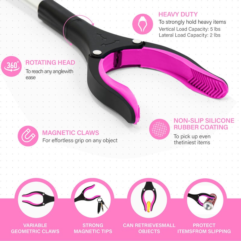 GrabRunner 2 Pack 32 inch GrabRunner Reacher Grabber Tool with Strong Magnetic and Swivel Head (New Pink) - Image 2
