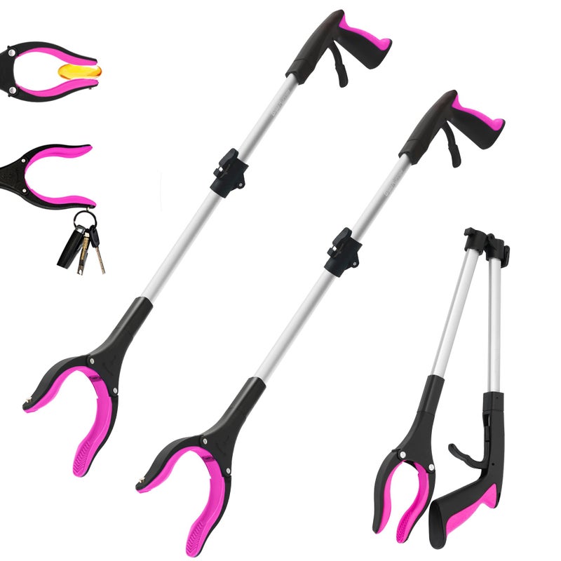 GrabRunner 2 Pack 32 inch GrabRunner Reacher Grabber Tool with Strong Magnetic and Swivel Head (New Pink) - Image 1
