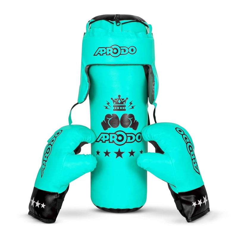 Aprodo Pack of 4 Kids Boxing Kit Set | Punching Bag for Karate | Bounce-Back Martial Arts Bag for Boys & Girls for Age 3 4 5 6 7 8 Years to Relieve Energy and Build Skills (Green-Black) - Image 1