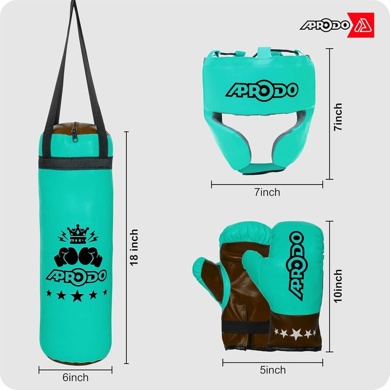 Aprodo Pack of 4 Kids Boxing Kit Set | Punching Bag for Karate | Bounce-Back Martial Arts Bag for Boys & Girls for Age 3 4 5 6 7 8 Years to Relieve Energy and Build Skills (Green-Black) - Image 3