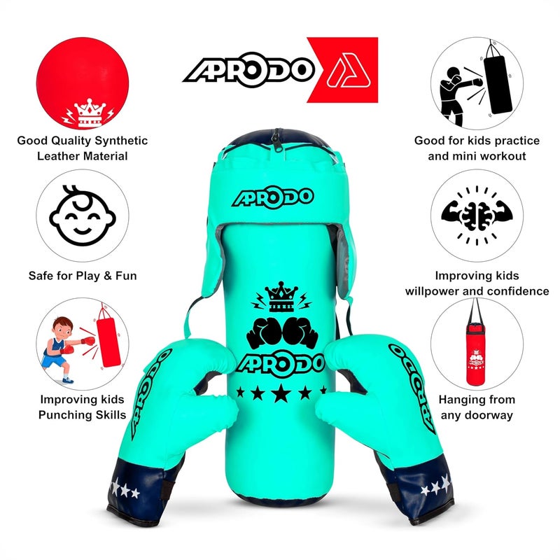 Aprodo Pack of 4 Kids Boxing Kit Set | Punching Bag for Karate | Bounce-Back Martial Arts Bag for Boys & Girls for Age 3 4 5 6 7 8 Years to Relieve Energy and Build Skills (Green-Black) - Image 2