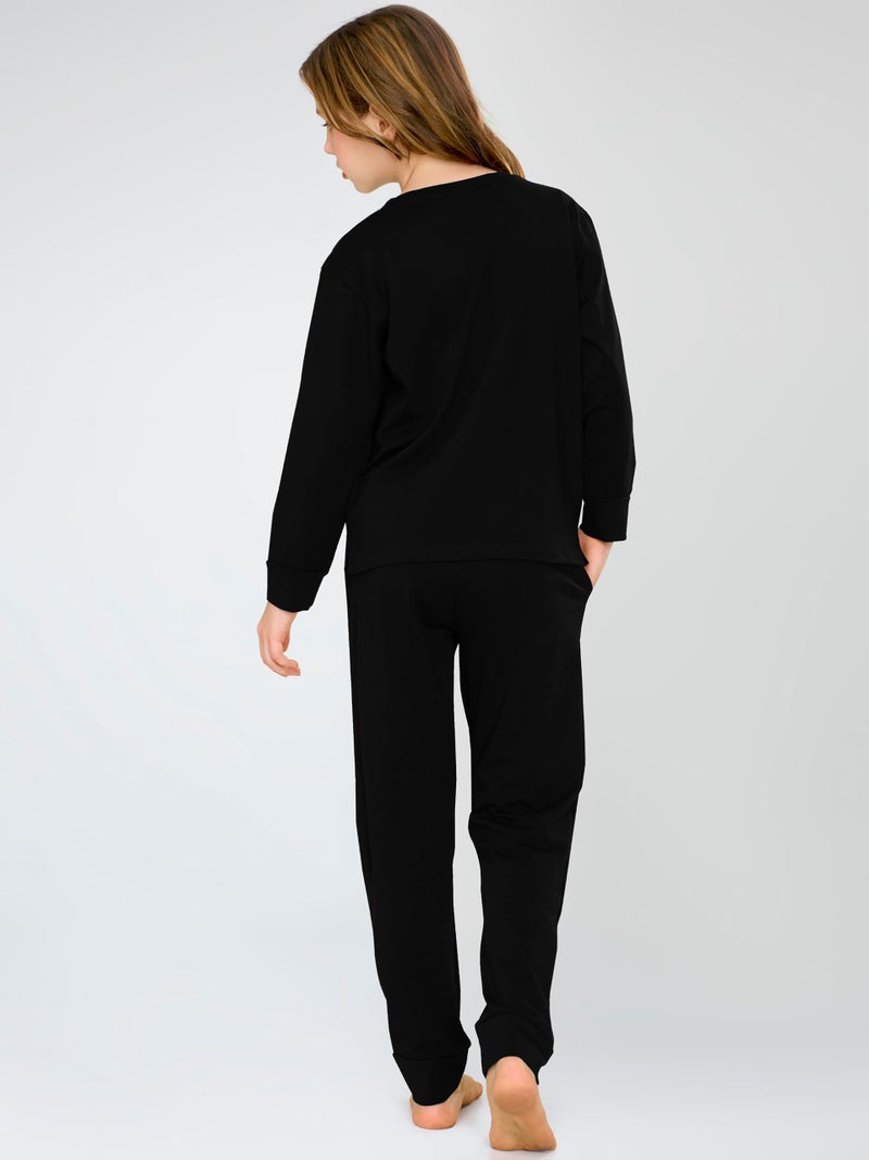 ZEYO Night Suit for Girl's Black Typography Printed Cotton Night Dress of Top and Joggers Set 5563 - Image 5