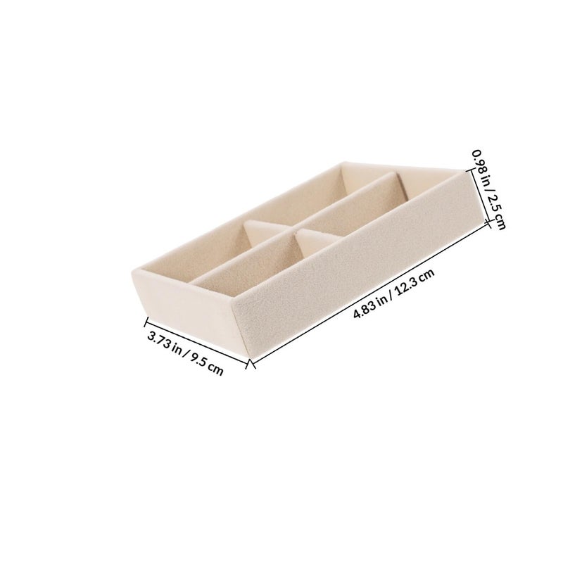 Stackable Velvet Jewelry Tray Organizer 4 Compartment Beige Small Drawer Storage Box - Image 3