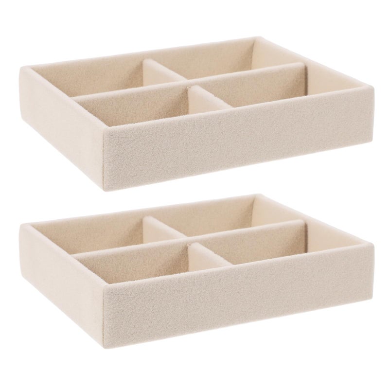 Stackable Velvet Jewelry Tray Organizer 4 Compartment Beige Small Drawer Storage Box - Image 2
