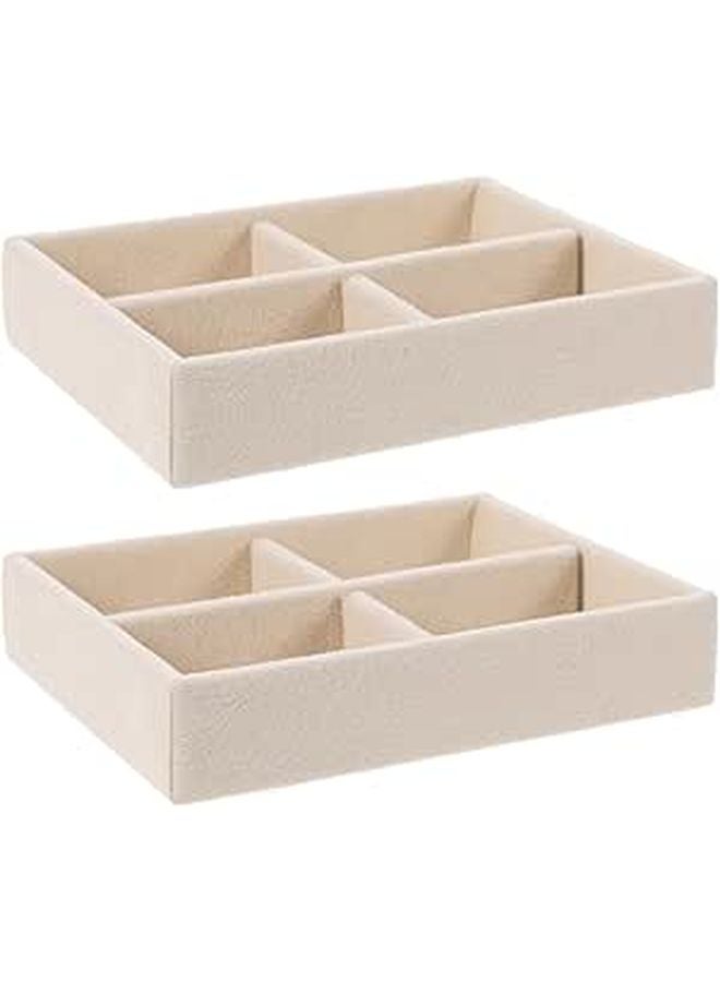 Stackable Velvet Jewelry Tray Organizer 4 Compartment Beige Small Drawer Storage Box - Image 1