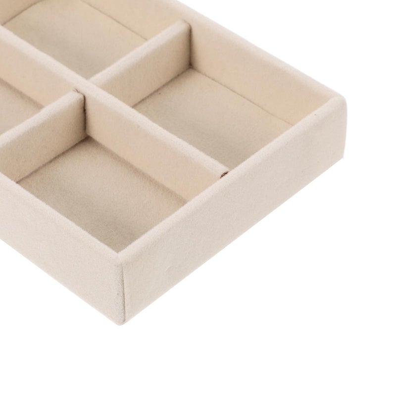 Stackable Velvet Jewelry Tray Organizer 4 Compartment Beige Small Drawer Storage Box - Image 4