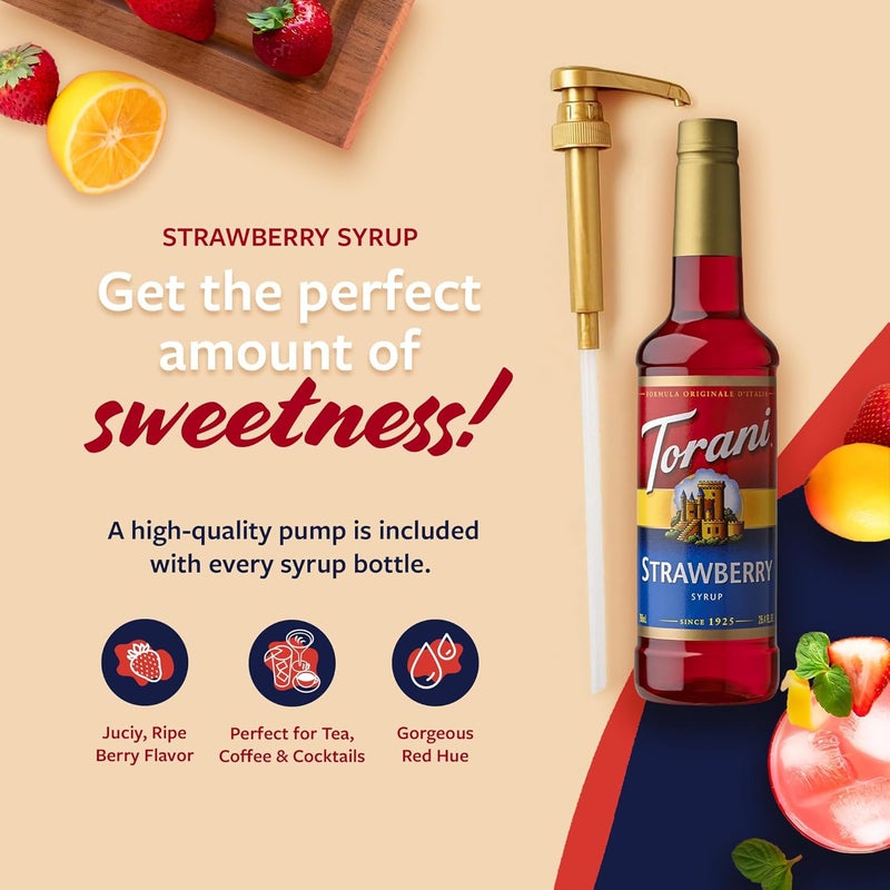 Torani Strawberry Syrup with Pump - 25.4 Oz Bottle for Flavoring Drinks - Image 3