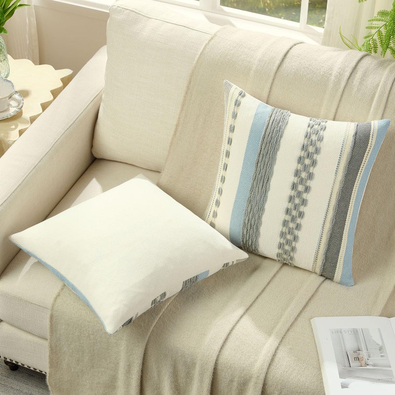 FUTEI Grey Decorative Throw Pillow Covers 18x18 Inch Set of 2, Soft Tufted Striped Textured Accent Cushion Case,Boho Pillows for Couch Decor - Image 4