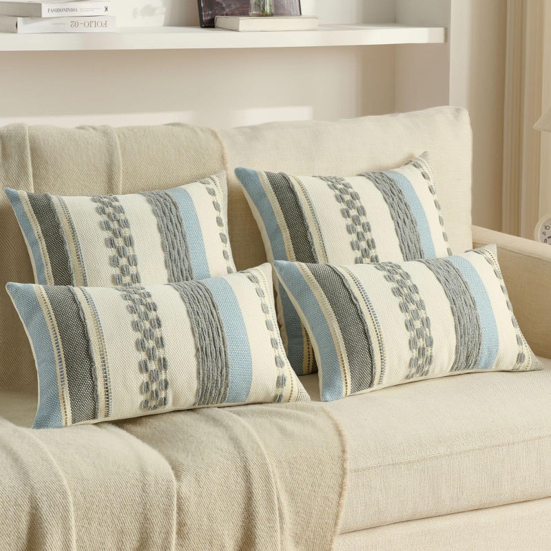 FUTEI Grey Decorative Throw Pillow Covers 18x18 Inch Set of 2, Soft Tufted Striped Textured Accent Cushion Case,Boho Pillows for Couch Decor - Image 5