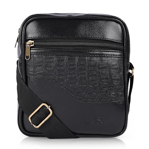 ADISA Faux Leather Unisex Sling Cross Body Travel Office Messenger Bag (MS9012-BLA) - Image 2