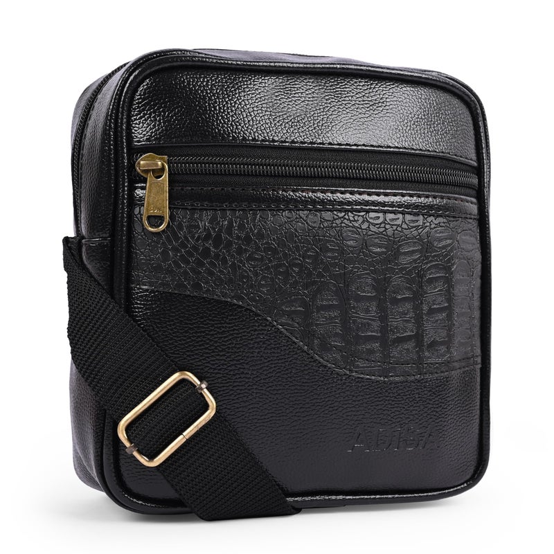 ADISA Faux Leather Unisex Sling Cross Body Travel Office Messenger Bag (MS9012-BLA) - Image 5